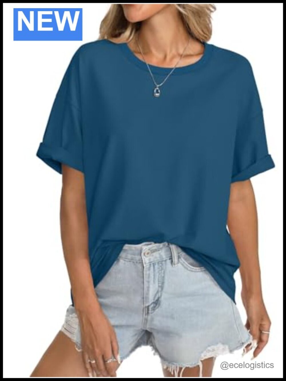 Womens Cotton Oversized Short Sleeve T Shirt Ribbed Crewneck Loose Fit Tee